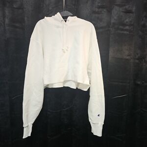Champion Women's White Cropped Hoodie Size XL Oversized Athileisure Street READ
